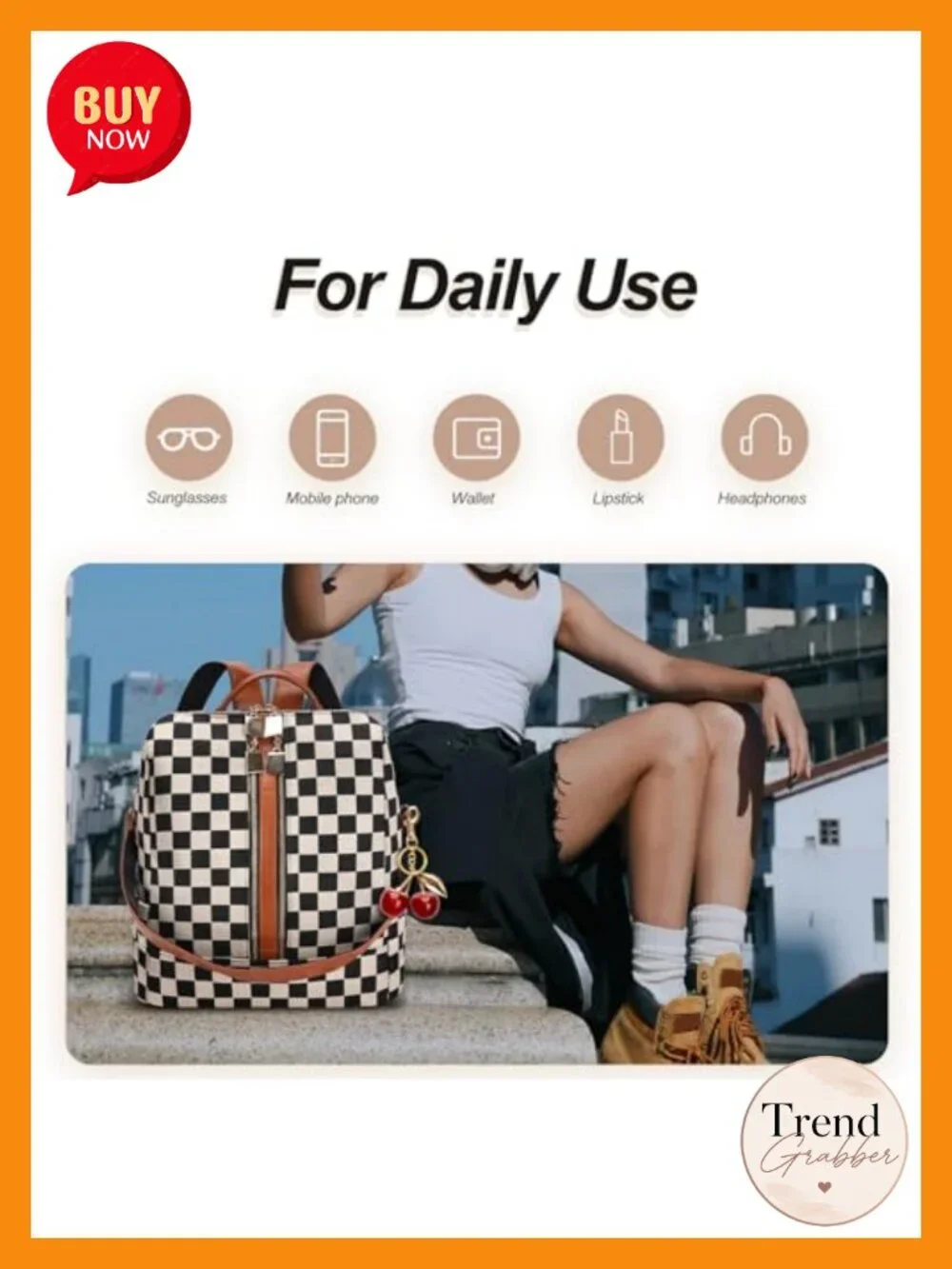 Checkered Plaid Canvas Backpack Purse 2-in-1 Convertible Shoulder Bag with